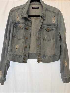 Blue Spice Light Wash Distressed Cropped Denim Jacket